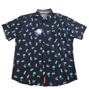 NEW PD & C Short Sleeve Shirt Men's 1X Navy Blue Surfing Motif NWT MSRP$56
